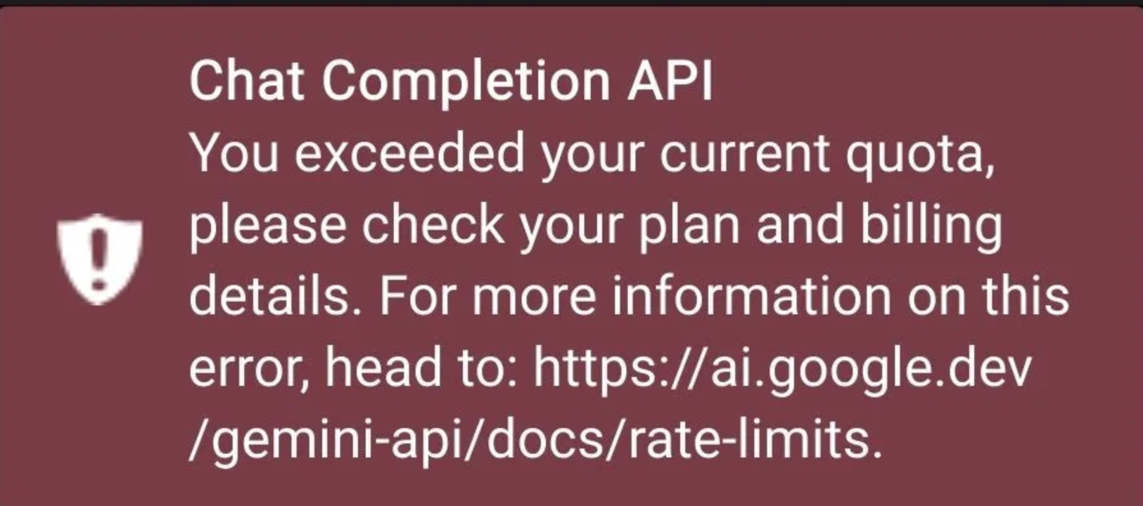 You exceeded your current quota error